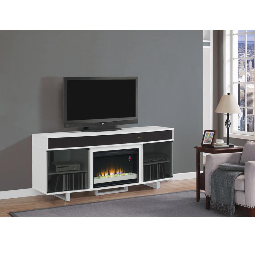 Enterprise White Electric Fireplace W, Tv Stand With Built In Speakers And Fireplace