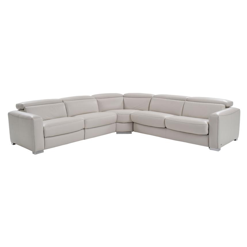 Bay Harbor Light Gray 4PC Leather Power Reclining Sectional w/Right Sleeper  main image, 1 of 8 images.