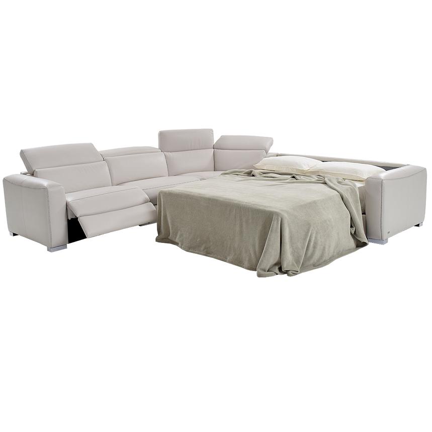 Bay Harbor Light Gray Leather Power Reclining Sectional W Right