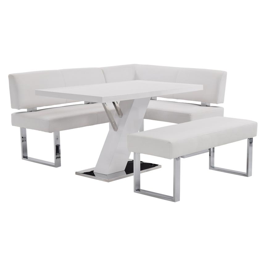 Linden White Right Corner Nook Set W Bench El Dorado Furniture