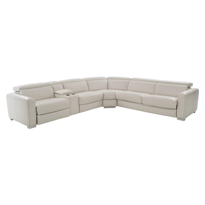 Bay Harbor Light Gray 5PC Leather Power Reclining Sectional w/Right Sleeper  main image, 1 of 9 images.