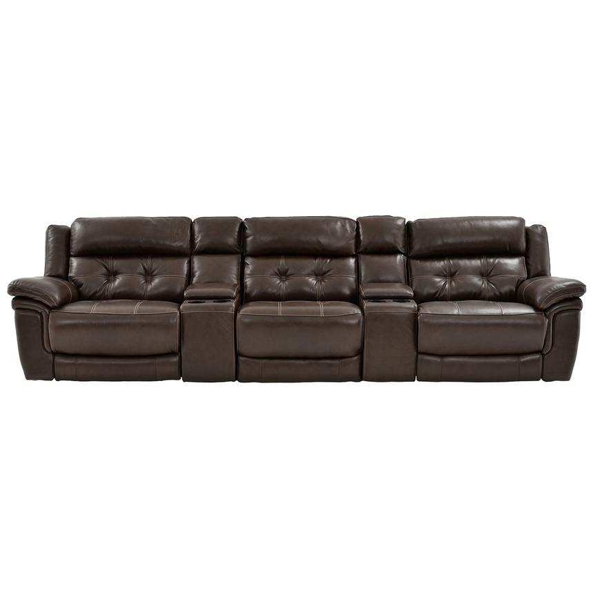 Stallion Brown Home Theater Leather Seating with 5PCS/2PWR  alternate image, 3 of 11 images.