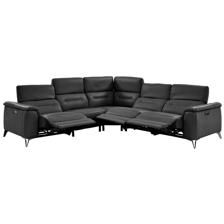 Anabel Gray Leather Power Reclining Sectional with 5PCS/3PWR  alternate image, 3 of 14 images.