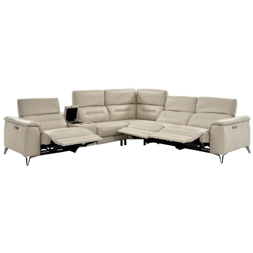 Anabel Cream Leather Power Reclining Sectional with 6PCS/3PWR  alternate image, 4 of 17 images.