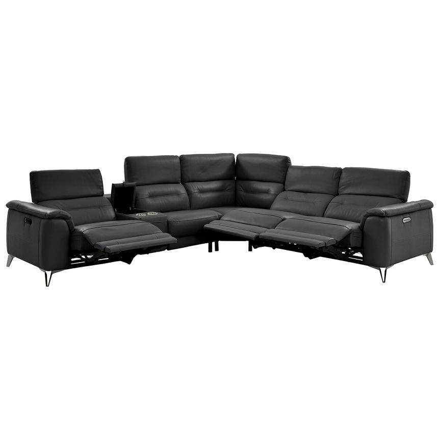 Anabel Gray Leather Power Reclining Sectional with 6PCS/3PWR  alternate image, 3 of 15 images.