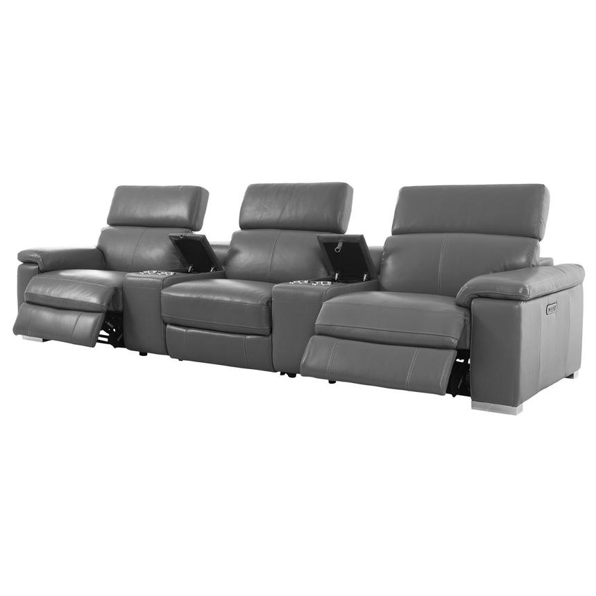 Charlie Gray Home Theater Leather Seating with 5PCS/2PWR alternate image, 4 of 14 images.