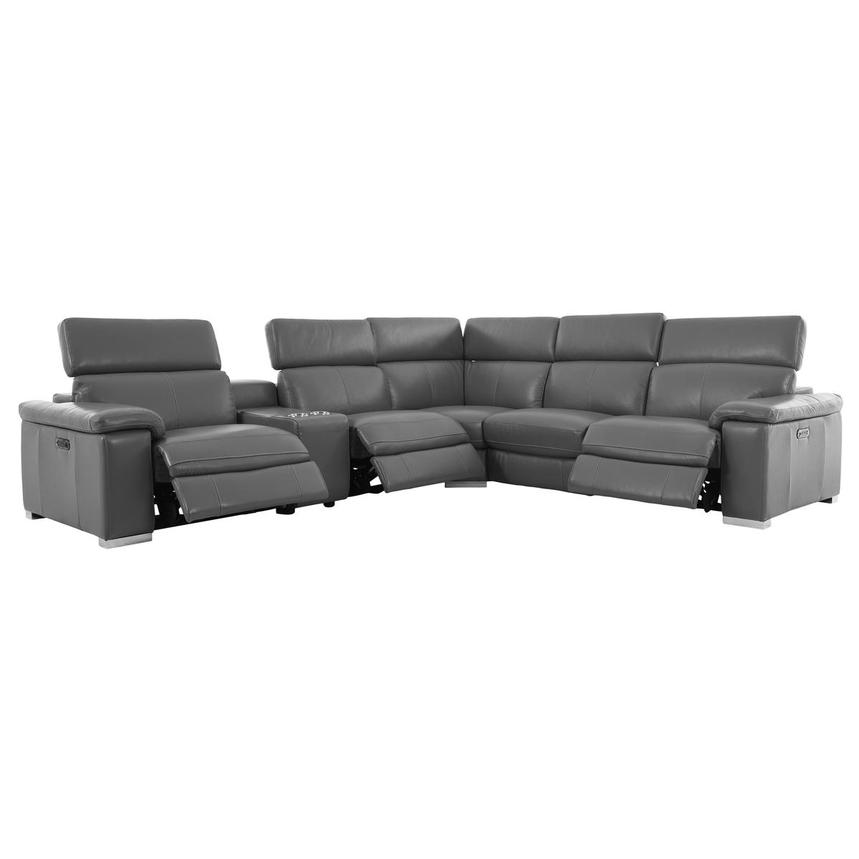 Charlie Gray Leather Power Reclining Sectional with 6PCS/3PWR  alternate image, 3 of 14 images.