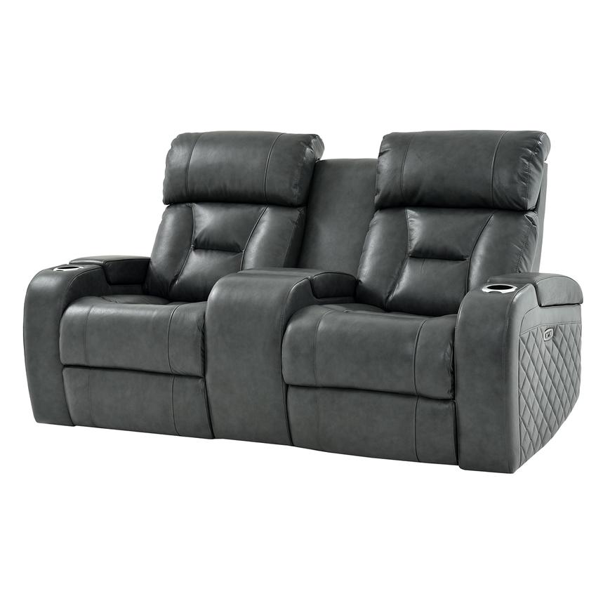 Gio Gray Leather Power Reclining Sofa w/Console  main image, 1 of 15 images.