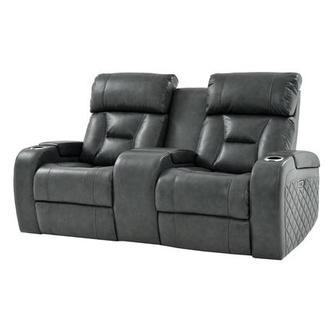 Gio Gray Leather Power Reclining Sofa w/Console