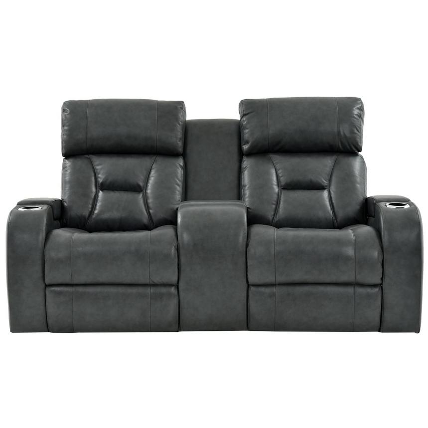Gio Gray Leather Power Reclining Sofa w/Console alternate image, 4 of 15 images.