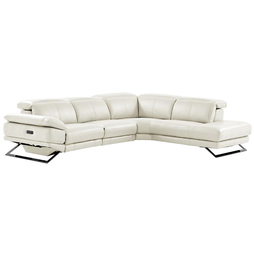 Toronto White Leather Power Reclining Sofa w/Right Chaise  main image, 1 of 11 images.