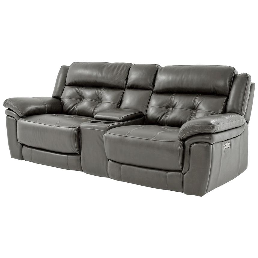 Stallion Gray Leather Power Reclining, Leather Reclining Console Sofa
