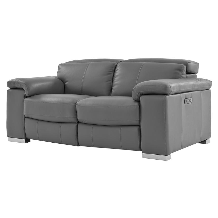 Charlie Gray Leather Power Reclining Loveseat  alternate image, 3 of 11 images.