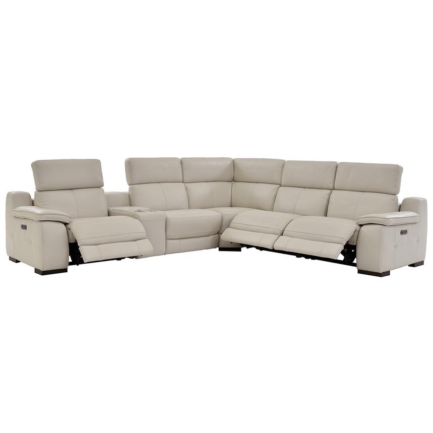 Gian Marco Light Gray Leather Power Reclining Sectional with 6PCS/3PWR  alternate image, 3 of 9 images.