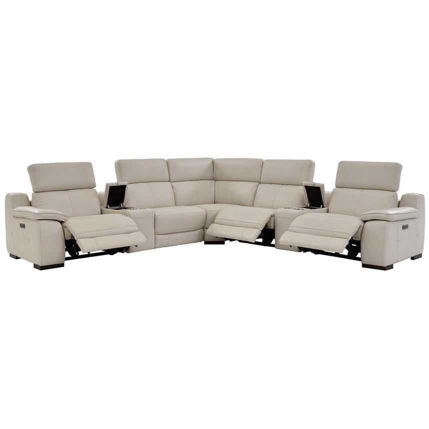 Gian Marco Light Gray Leather Power Reclining Sectional with 7PCS/3PWR  alternate image, 3 of 9 images.