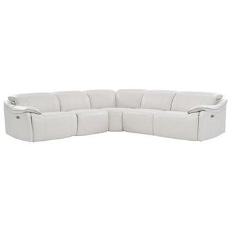 Austin Light Gray Leather Power Reclining Sectional with 5PCS/3PWR