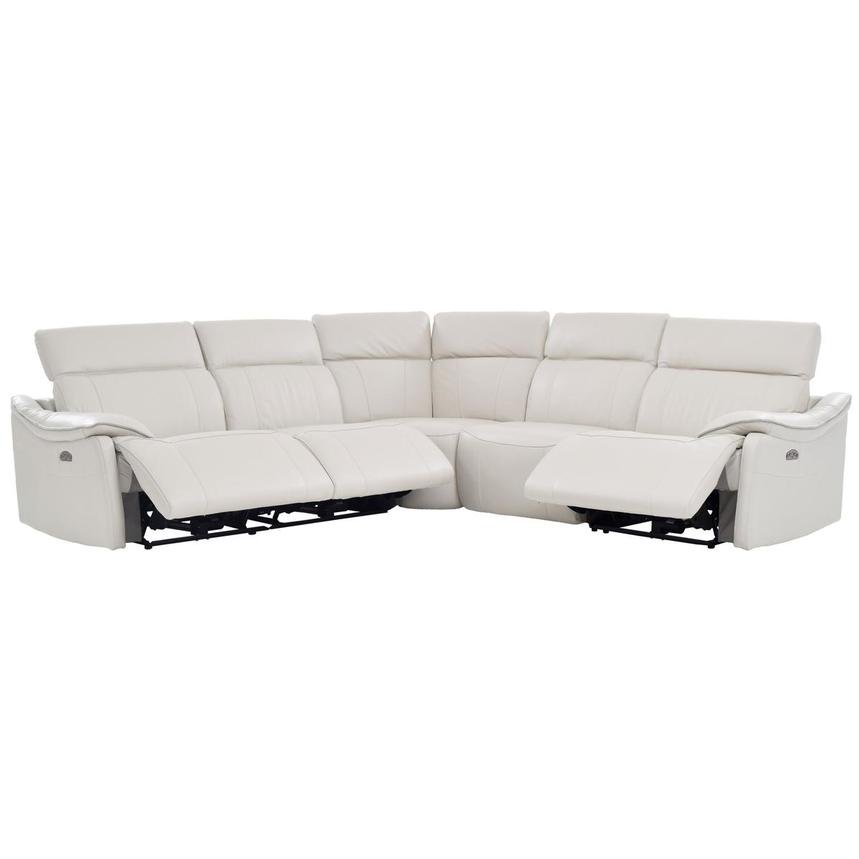 Austin Light Gray Leather Power Reclining Sectional with 5PCS/3PWR  alternate image, 3 of 9 images.