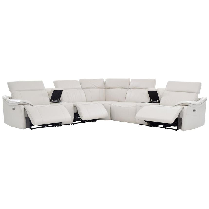 Austin Light Gray Leather Power Reclining Sectional with 7PCS/3PWR  alternate image, 3 of 10 images.