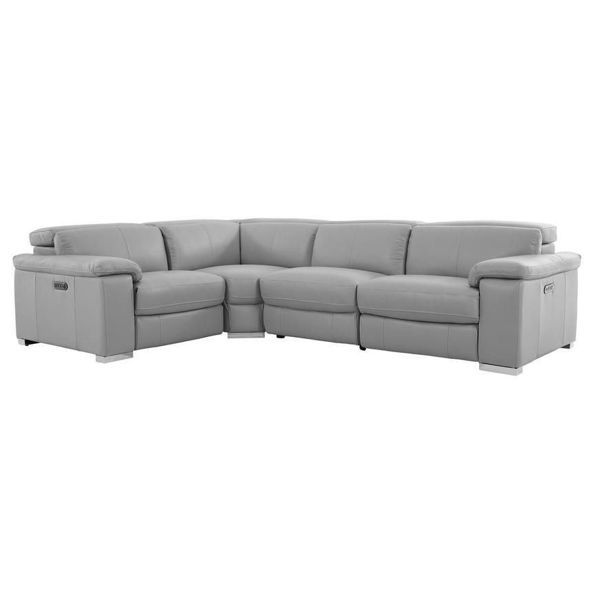 Charlie Light Gray Leather Power Reclining Sectional with 4PCS/2PWR  main image, 1 of 14 images.