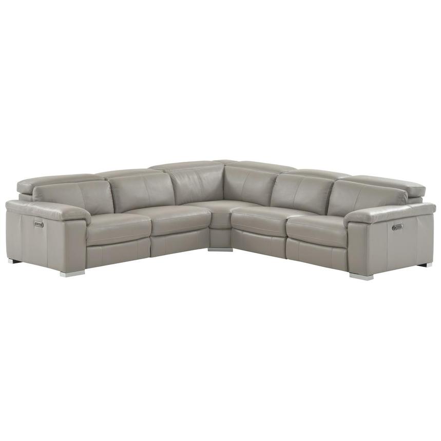 Charlie Light Gray Leather Power, Leather Sectional With Recliner