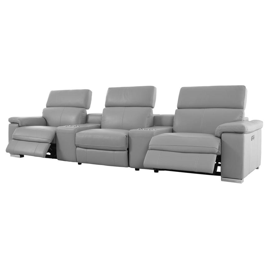 Charlie Light Gray Home Theater Leather Seating with 5PCS/2PWR alternate image, 4 of 15 images.