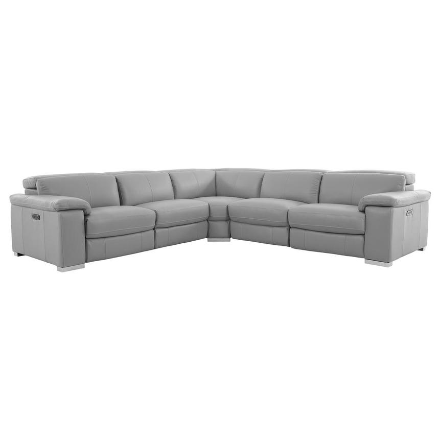 Charlie Light Gray Leather Power Reclining Sectional with 5PCS 3PWR El Dorado Furniture