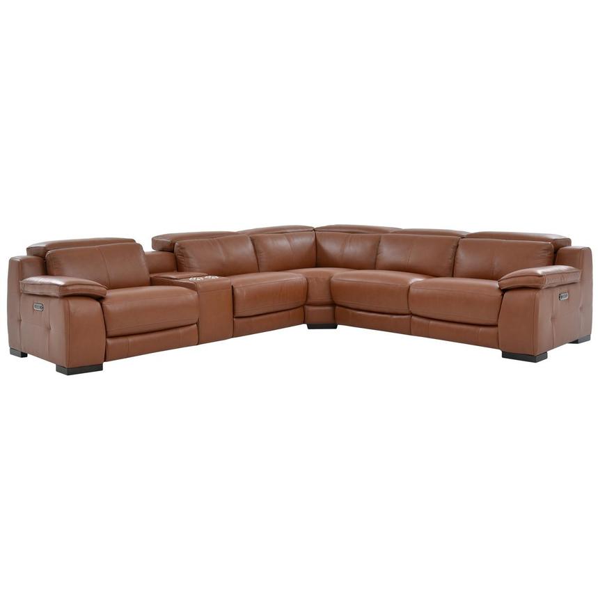 Gian Marco Tan Leather Power Reclining Sectional with 6PCS/3PWR  main image, 1 of 9 images.