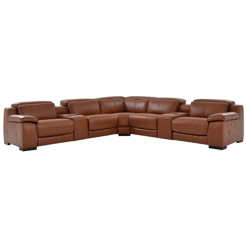 Gian Marco Tan Leather Power Reclining Sectional with 7PCS/3PWR  main image, 1 of 9 images.
