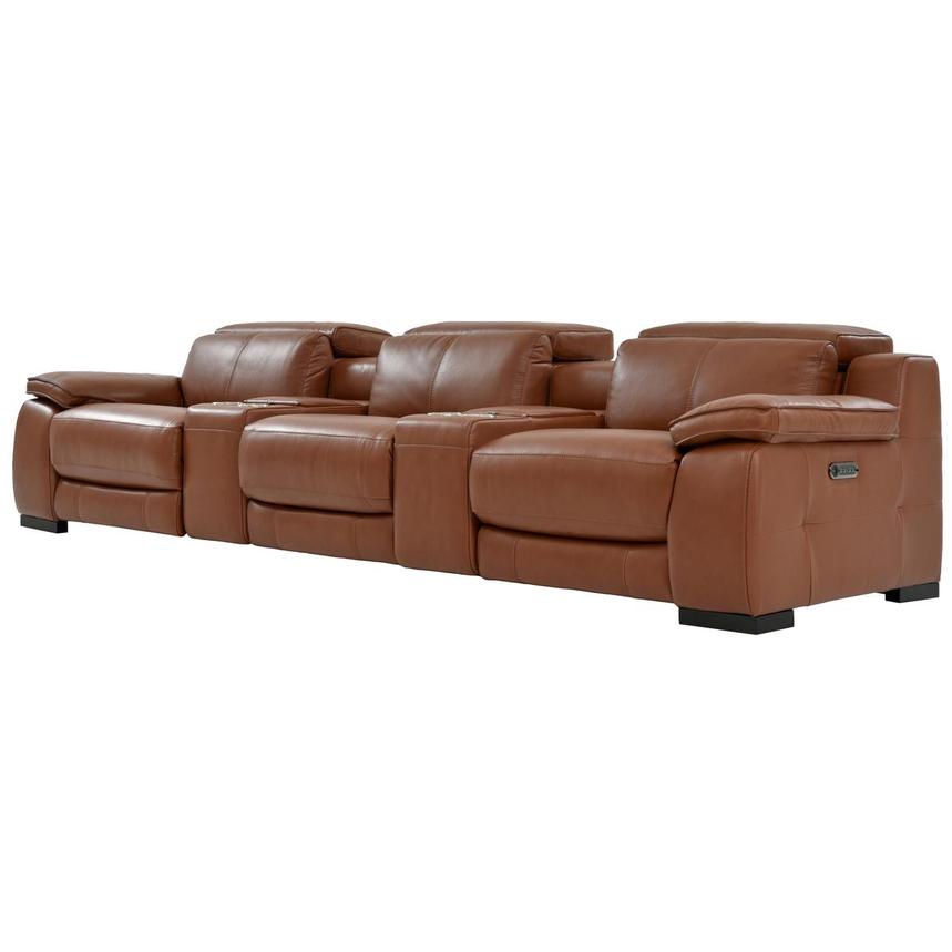 Gian Marco Tan Home Theater Leather Seating with 5PCS/2PWR  alternate image, 2 of 10 images.