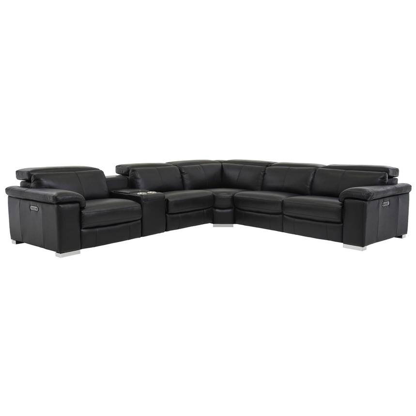 Charlie Black Leather Power Reclining, Leather Sectional Sofa With Chaise 2 Power Recliners And Articulating Headrests