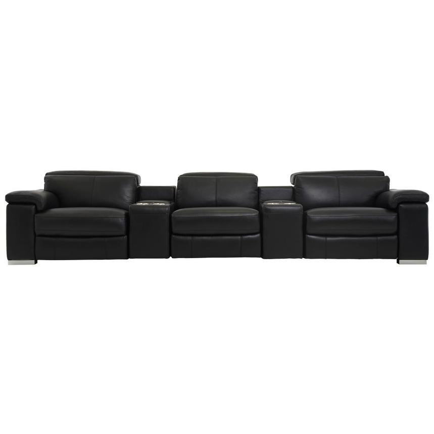 Charlie Black Home Theater Leather Seating with 5PCS/2PWR  main image, 1 of 11 images.
