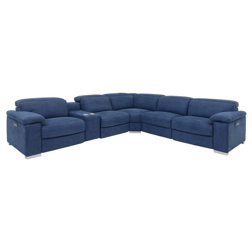 Karly Blue Power Reclining Sectional, Blue Leather Recliner Sectional Sofa