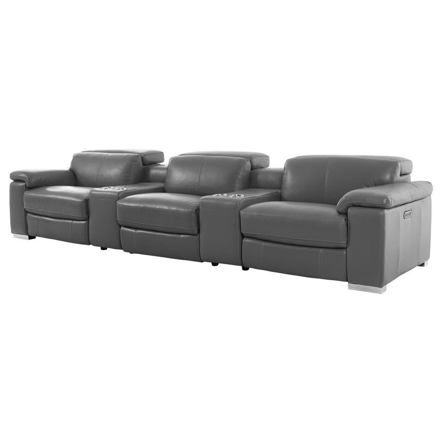 Charlie Gray Home Theater Leather Seating with 5PCS/3PWR  alternate image, 3 of 14 images.