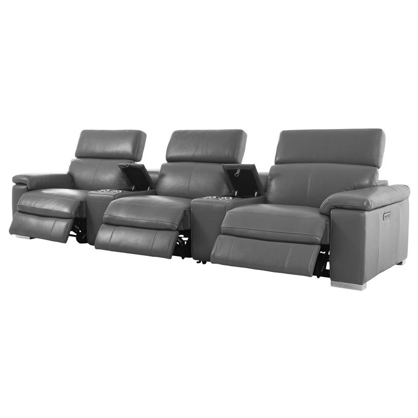Charlie Gray Home Theater Leather Seating with 5PCS/3PWR alternate image, 4 of 14 images.