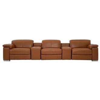 Charlie Tan Home Theater Leather Seating with 5PCS/2PWR