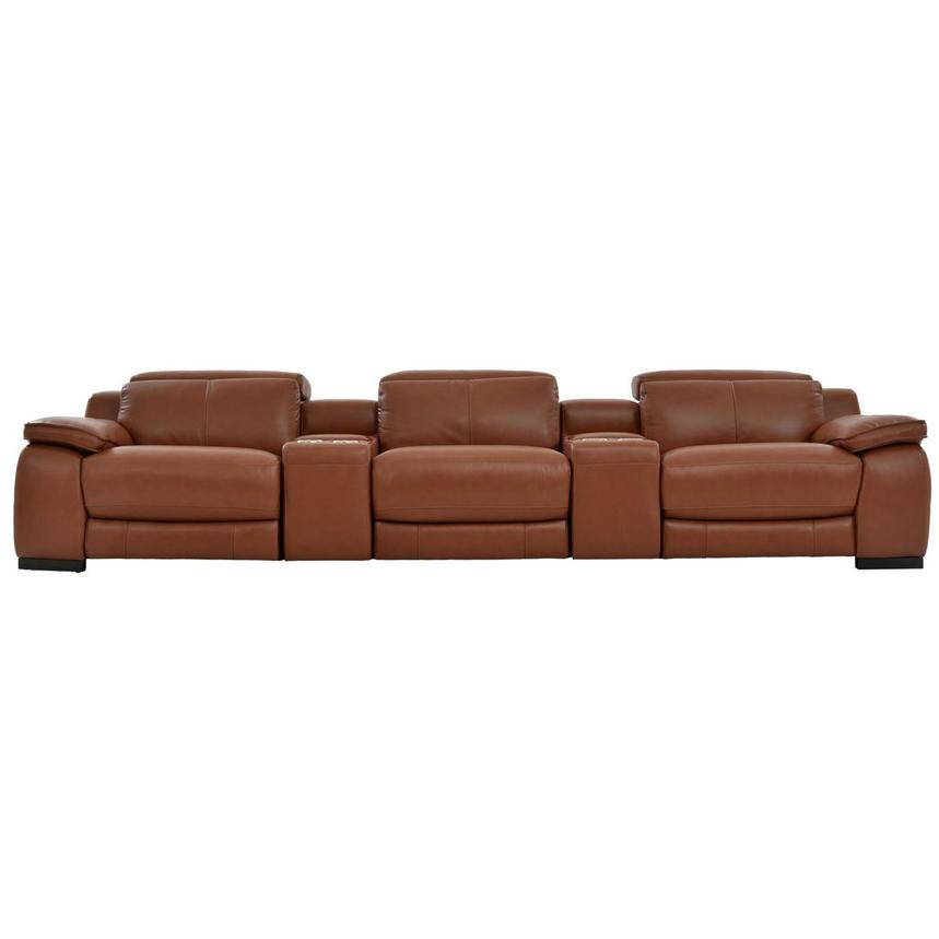 Gian Marco Tan Home Theater Leather Seating with 5PCS/3PWR  main image, 1 of 10 images.