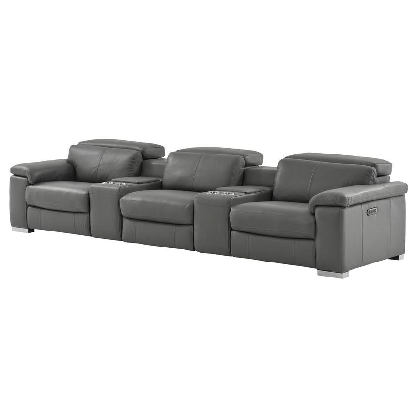Charlie Gray Home Theater Leather Seating with 5PCS/3PWR  alternate image, 3 of 10 images.