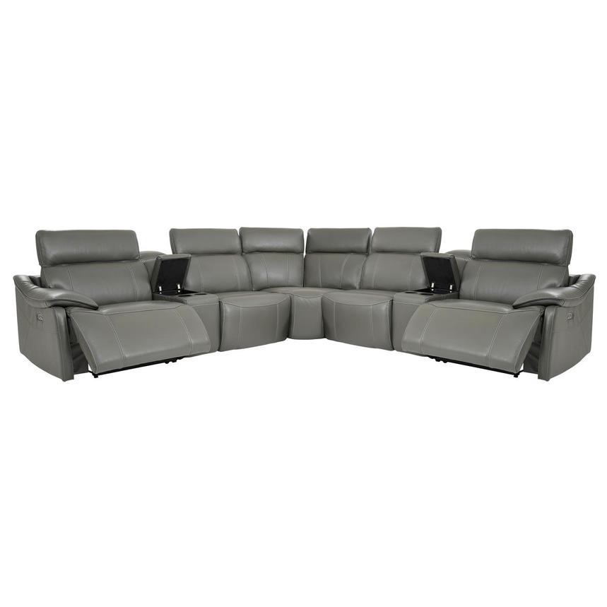 Austin Dark Gray Leather Power Reclining Sectional with 7PCS/3PWR  alternate image, 3 of 11 images.