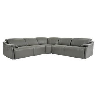 Austin Dark Gray Leather Power Reclining Sectional with 5PCS/3PWR