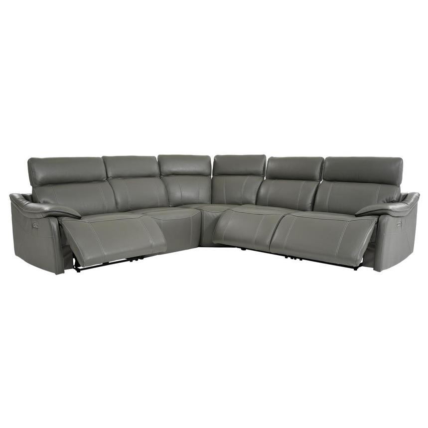 Austin Dark Gray Leather Power Reclining Sectional with 5PCS/3PWR  alternate image, 3 of 9 images.