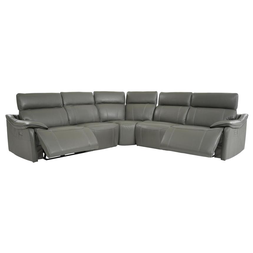 Austin Dark Gray Leather Power Reclining Sectional with 5PCS/2PWR  alternate image, 3 of 9 images.