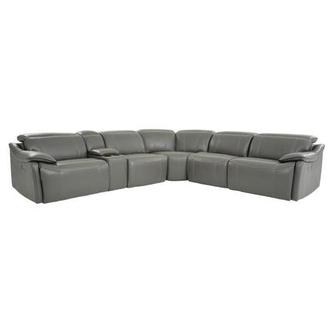 Austin Dark Gray Leather Power Reclining Sectional with 6PCS/2PWR