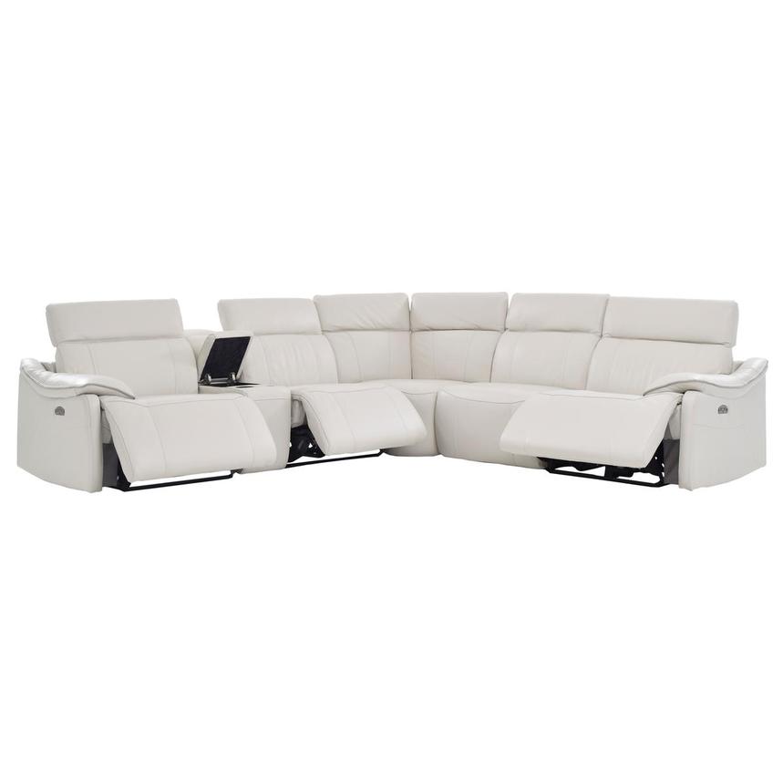 Austin Light Gray Leather Power, Leather Sectional With Recliner