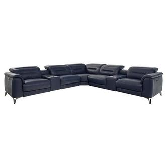 Anabel Blue Leather Power Reclining Sectional with 7PCS/3PWR