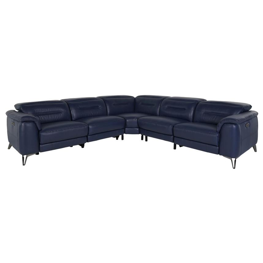 Anabel Blue Leather Power Reclining Sectional with 5PCS/2PWR  main image, 1 of 7 images.