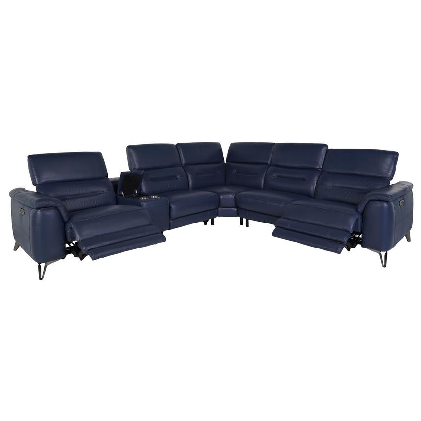 Anabel Blue Leather Power Reclining Sectional with 6PCS/2PWR  alternate image, 2 of 8 images.