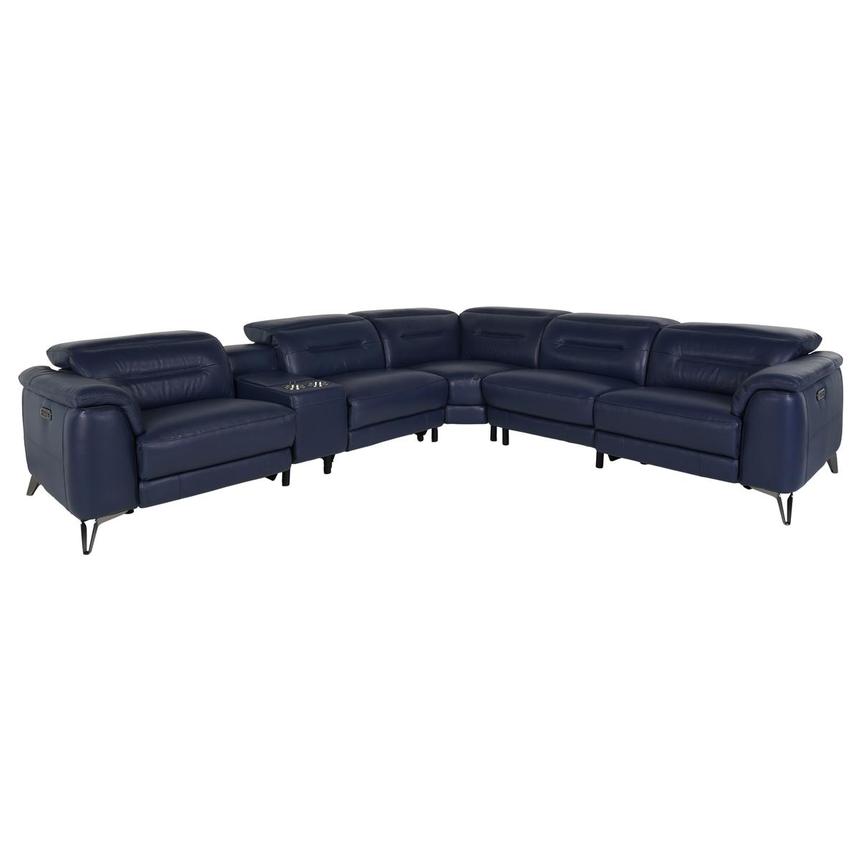 Anabel Blue Leather Power Reclining Sectional with 6PCS/3PWR  main image, 1 of 14 images.