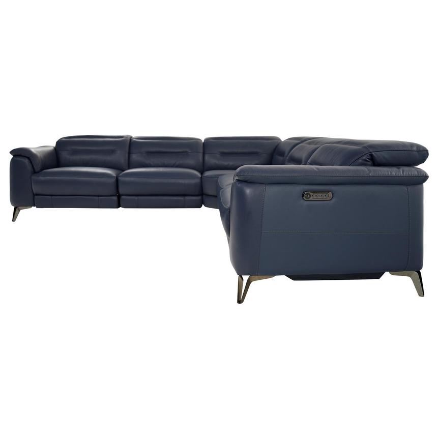 Anabel Blue Leather Power Reclining Sectional with 5PCS/2PWR  alternate image, 3 of 9 images.