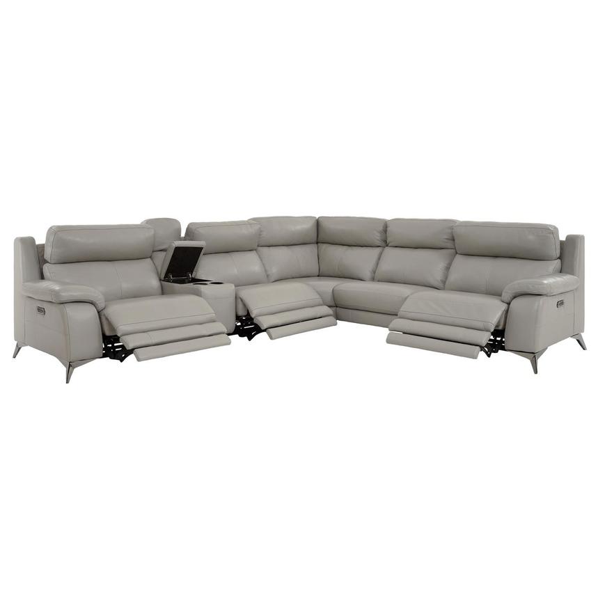 Barry Gray Leather Power Reclining Sectional with 6PCS/3PWR  alternate image, 4 of 14 images.