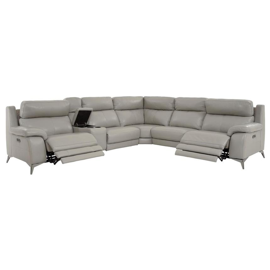 Barry Gray Leather Power Reclining Sectional with 6PCS/2PWR  alternate image, 4 of 14 images.